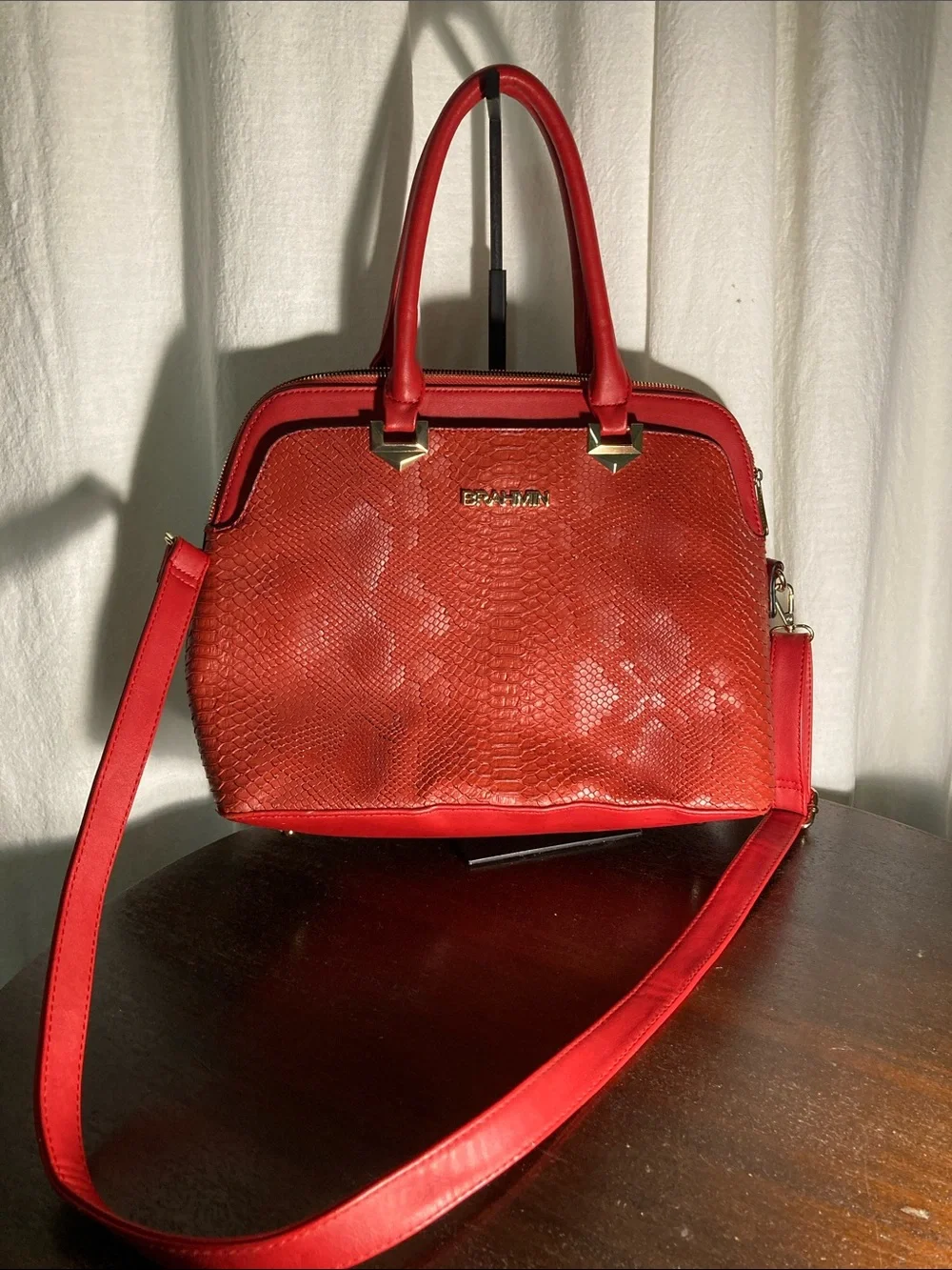 Bright Red Satchel Handbag with Detachable Strap